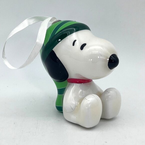 Peanuts Snoopy Plastic Christmas Tree Holiday Ornament 3.5" Green Stocking Hat - Picture 10 of 14